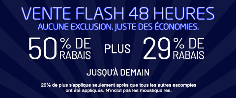 50% de rabais sur tout + 29% de rabais
