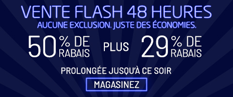 50% de rabais sur tout + 29% de rabais