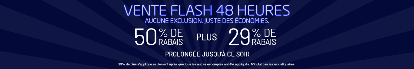 50% de rabais sur tout + 29% de rabais
