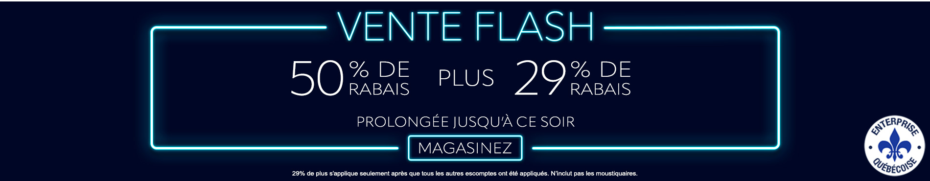 50% de rabais sur tout + 29% de rabais