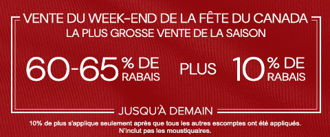 60-65% de rabais sur tout + 10% supplémentaire
