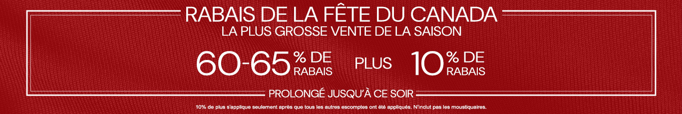 60-65% de rabais sur tout + 10% supplémentaire