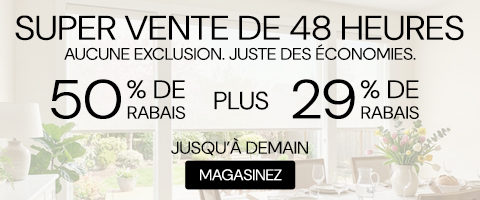 50% de rabais sur tout + 29% de rabais
