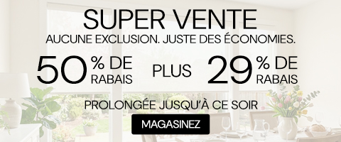 50% de rabais sur tout + 29% de rabais