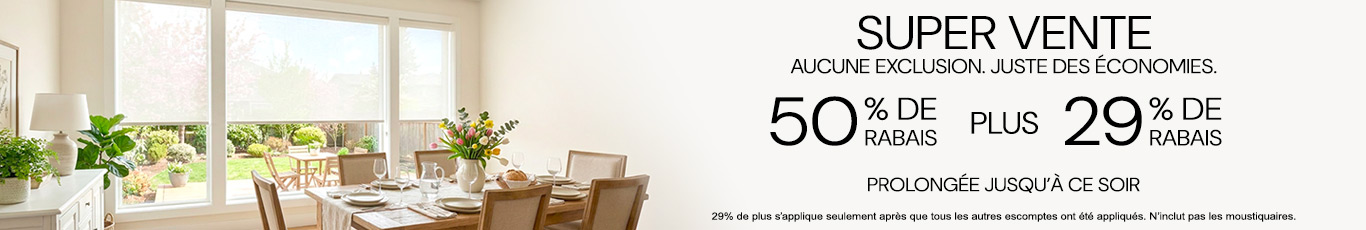 50% de rabais sur tout + 29% de rabais