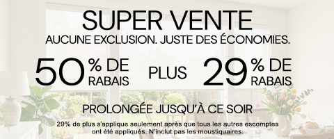 50% de rabais sur tout + 29% de rabais