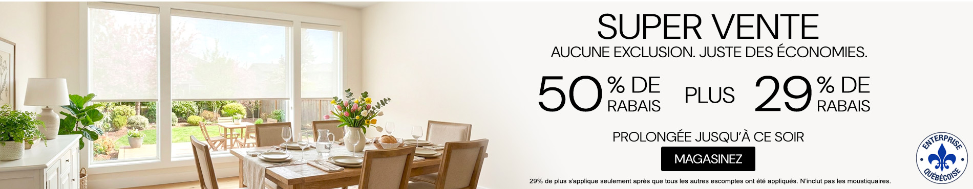 50% de rabais sur tout + 29% de rabais