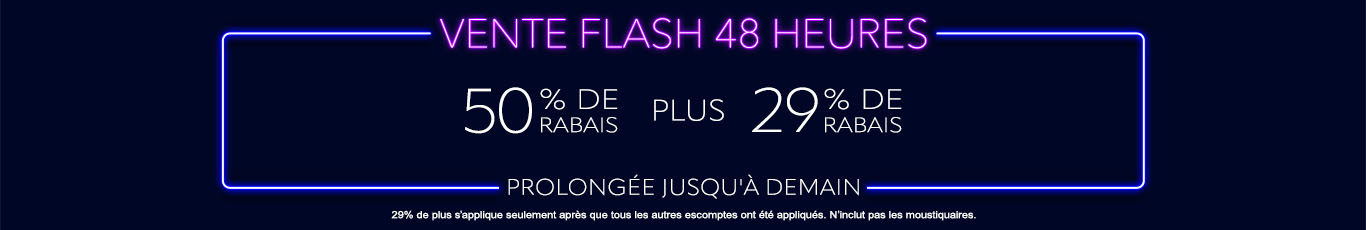 50% de rabais sur tout + 29% de rabais
