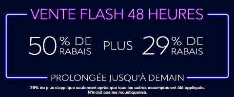 50% de rabais sur tout + 29% de rabais