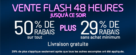 50% de rabais sur tout + 29% de rabais sur les toiles à rouleau et stores cellulaires