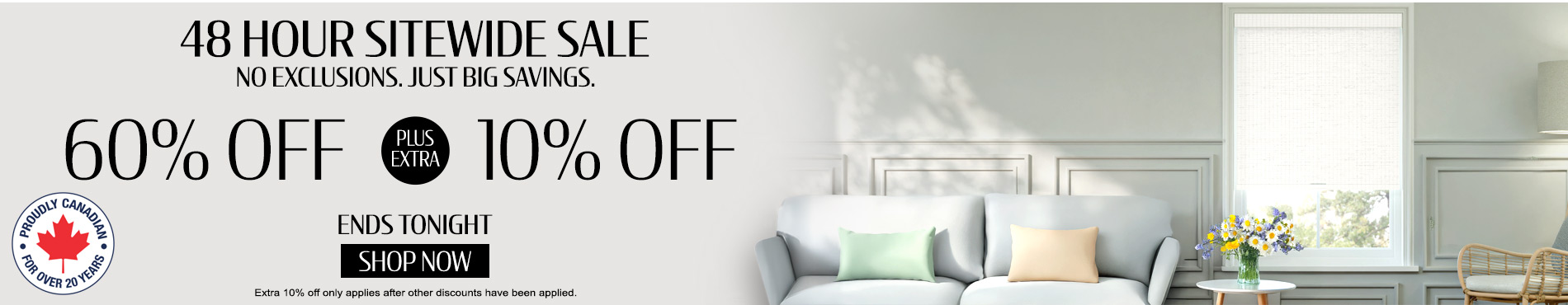 60% off everything + extra 10% off most popular blinds