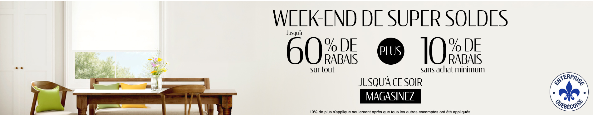 Jusqu'à 60% + 10% de rabais supplémentaire sur tout