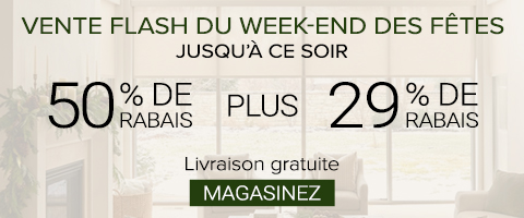 50% de rabais sur tout + 29% de rabais