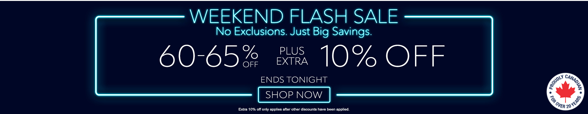 60-65% off everything + extra 10% off