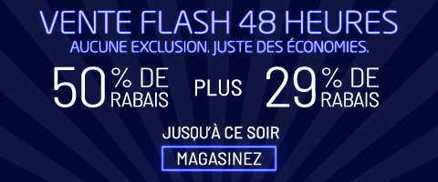50% de rabais sur tout + 29% de rabais