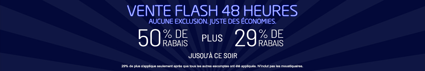 50% de rabais sur tout + 29% de rabais
