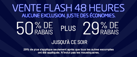 50% de rabais sur tout + 29% de rabais