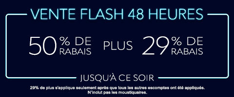 50% de rabais sur tout + 29% de rabais