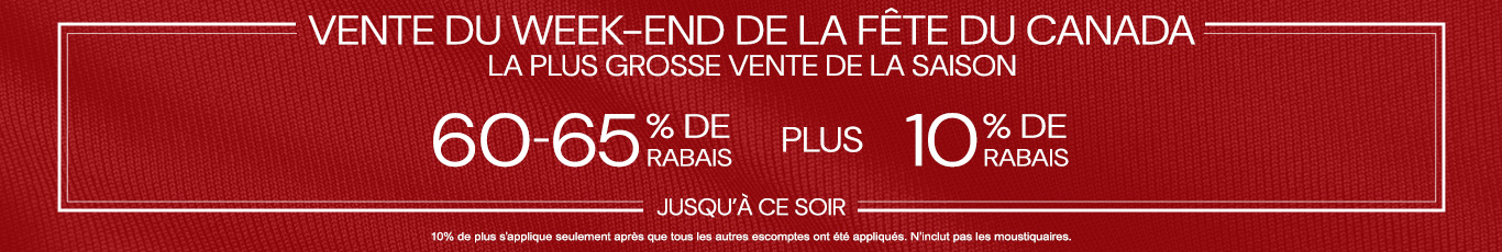 60-65% de rabais sur tout + 10% supplémentaire