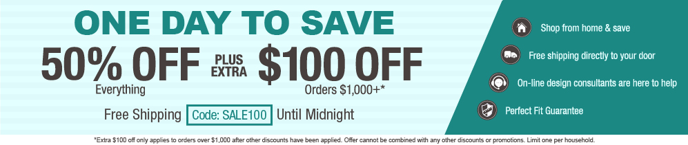 50% off everything plus extra $100 off orders $1,000+