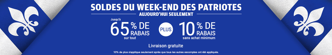 Jusqu'à 65% de rabais sur tout + 10% de rabais