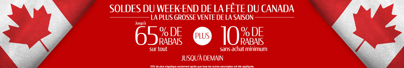 Jusqu'à 65% de rabais sur tout + 10% de rabais