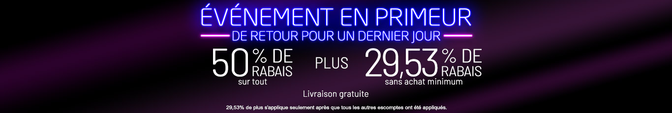 50% de rabais sur tout + 29.53% de rabais