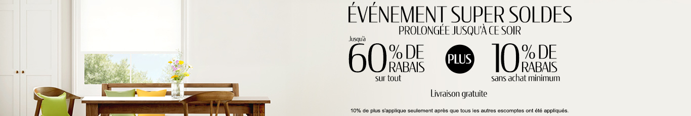Jusqu'à 60% + 10% de rabais supplémentaire sur tout